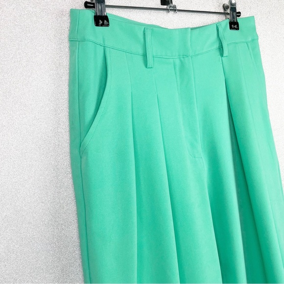 NastyGal Pleated Wide Leg High-Waist Utility Trousers Sea Mint Green NWOT Sz 4 - Picture 7 of 13